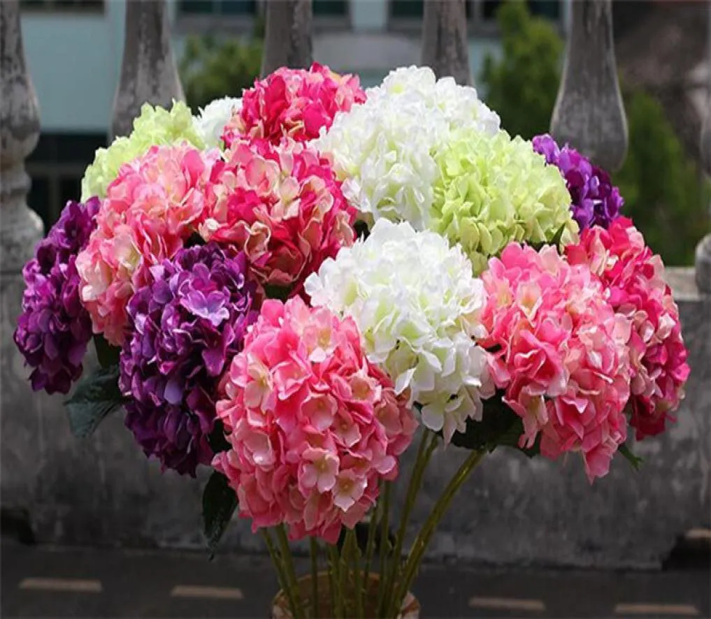 European Pastoral Style White Artificial Silk Flower Fabric Hydrangea Bouquet For Wedding Party Decorations 5 Color New Arrival7172933