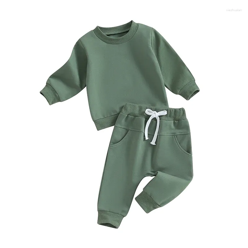 Kleidungssets Kleinkind Baby süßes Outfit Feste Farbe Langarm Sweatshirt und elastische Hosen Set geboren