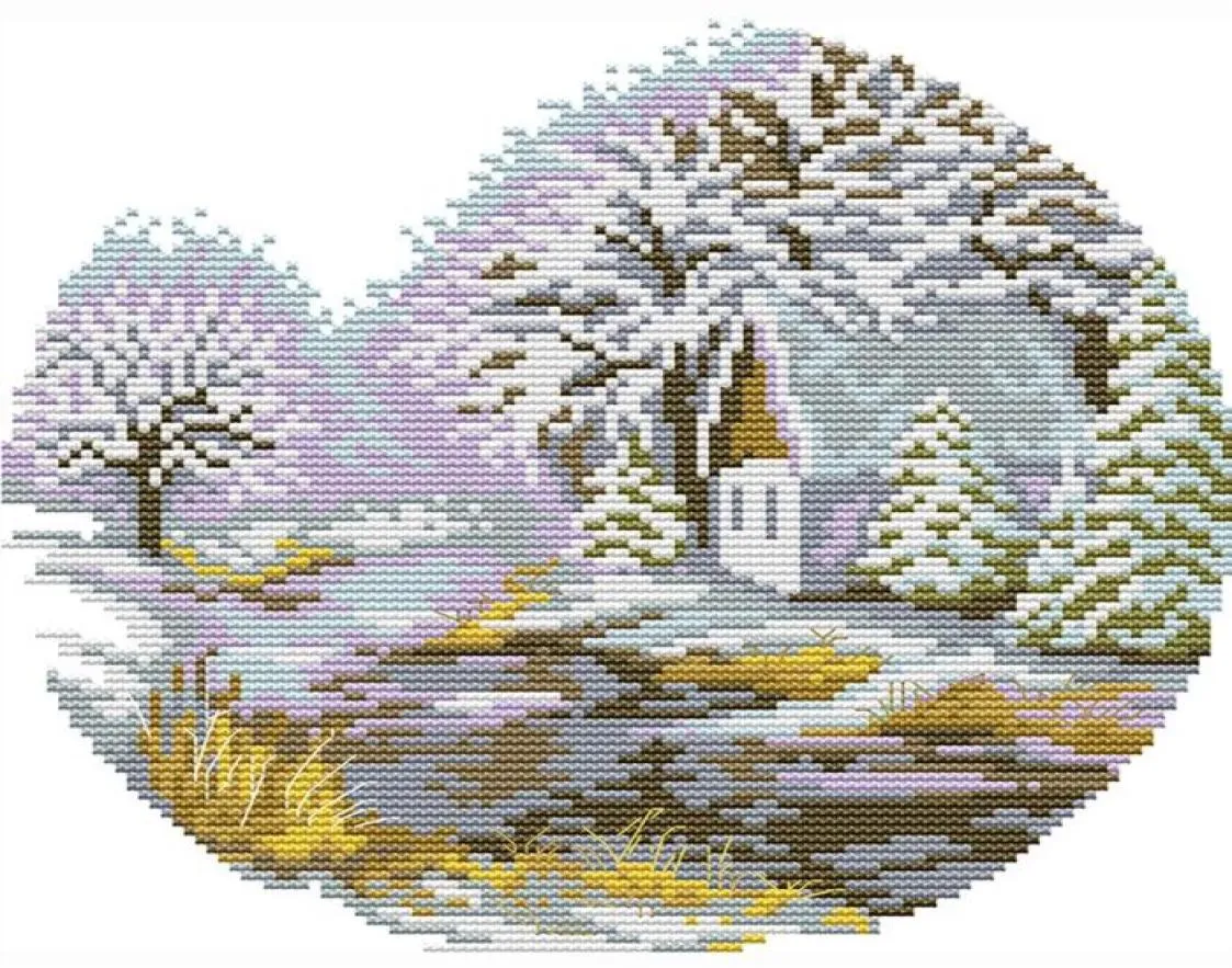 Рекламные узоры Cross Stitch Считанная ткань DIY набор для вышивки начинающие швейные настенные ремесла Пейза зимняя живопись домой Dec1903246