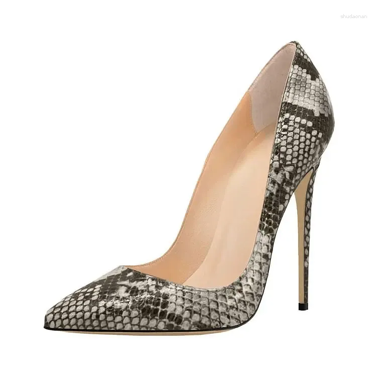 Dress Shoes Gray Snakeskin Print Closed Pointy Toe Stiletto Heel Pumps