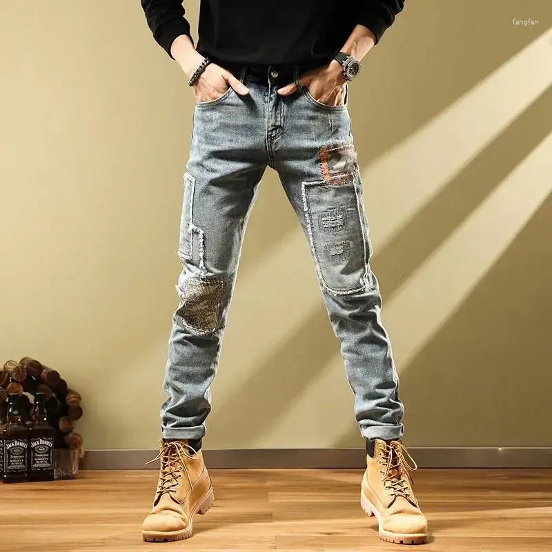 Men's Jeans Harem For Men Vintage Korean Fashion Summer Mens Cowboy Pants Elastic Slim Fit Cotton Retro Stretch Trousers