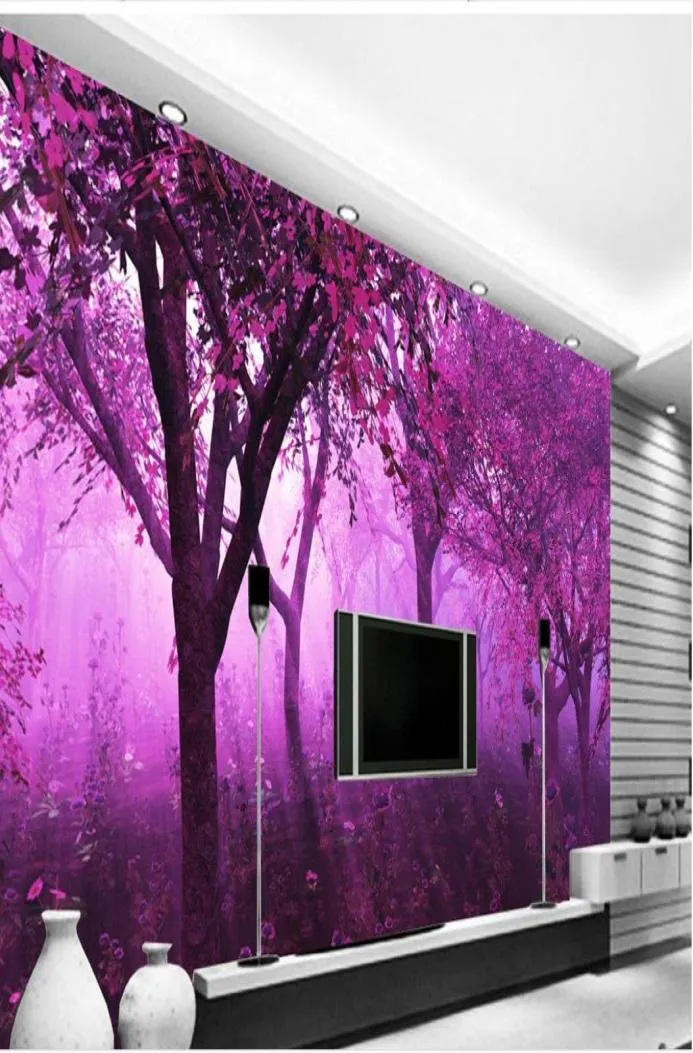 Klassiek Home Decor Purple Dream Forest Large Simple Mural 3D Wallpaper 3D Wall Papers voor tv -achtergrond9247217