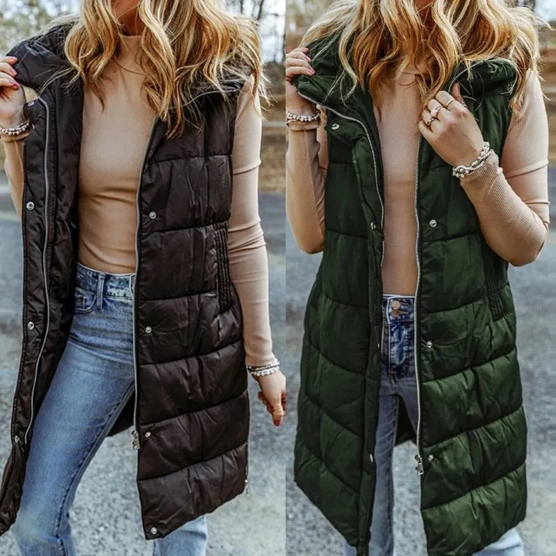 Women's Vests Women Lightweight Long Puffer Vest Hooded Down Jackets Gilet Coat With Pockets