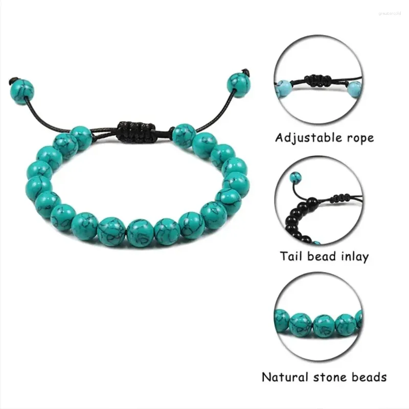 Strand Turquoise Stone Stone String Bracelet ajusté agitable pour les femmes Men Cateye semi-prédice ajustable fait à la main