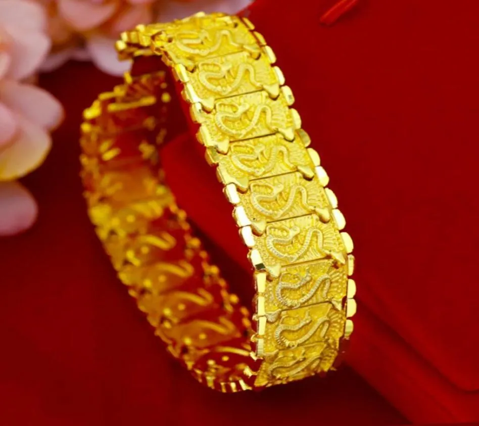 Fashion Dragon Design Men Bracelet 20 mm de large chaîne de poignet Lien de la chaîne de large 18k Bijoux solides remplis d'or jaune Gift9115398