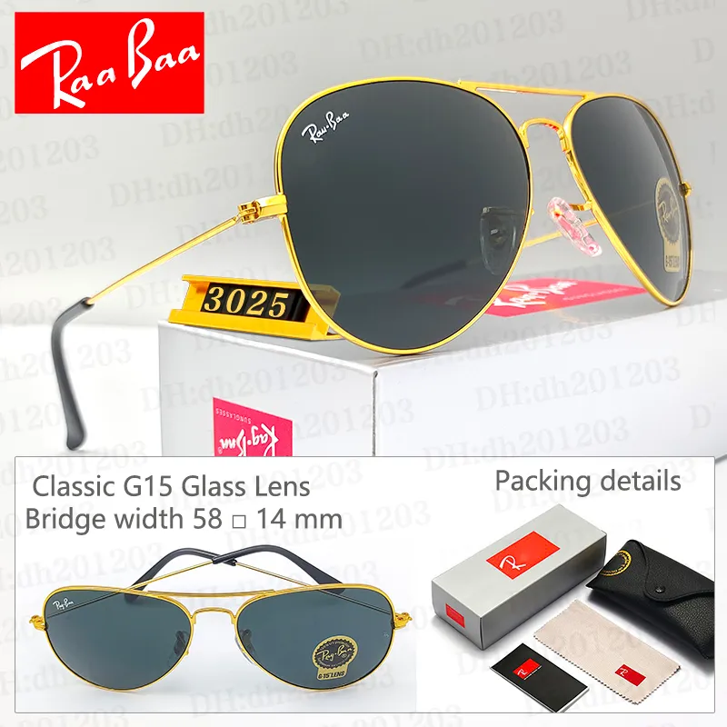 Designer Sunglasses Ray 3025 Mens Polarized Sunglasses, Bans Sunglasses for Men and Women, Womens Sunglasses Classic G15 Lenses UV400 Glass Lenses with Box