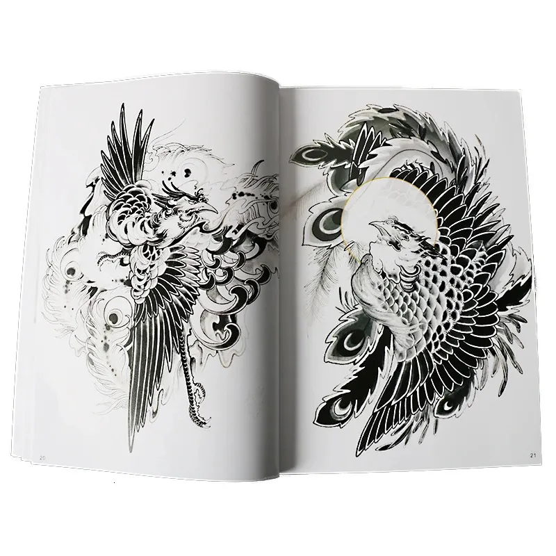 68 Seiten A4 Tattoo Book Manuskript Design Tier Drachen Eagle Tiger Tintenfisch Diamant Bag Arm Sprühgeschwimmungsvermögen traditionelles Muster 240423