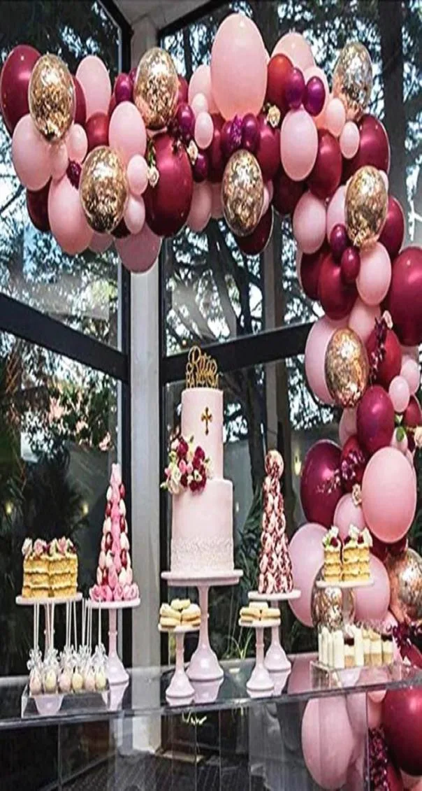 112pcsset Baby Pink Burgunderballons Garland Arz Konfetti Ballon Hochzeit Babyparty Geburtstagsfeier Dekorationen Kinder Globos T209567945