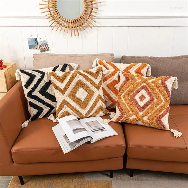 Almohada cubierta de naranja marrón negro con borde de bordado decoración del hogar sofá fundamento de almohada 45x45cm