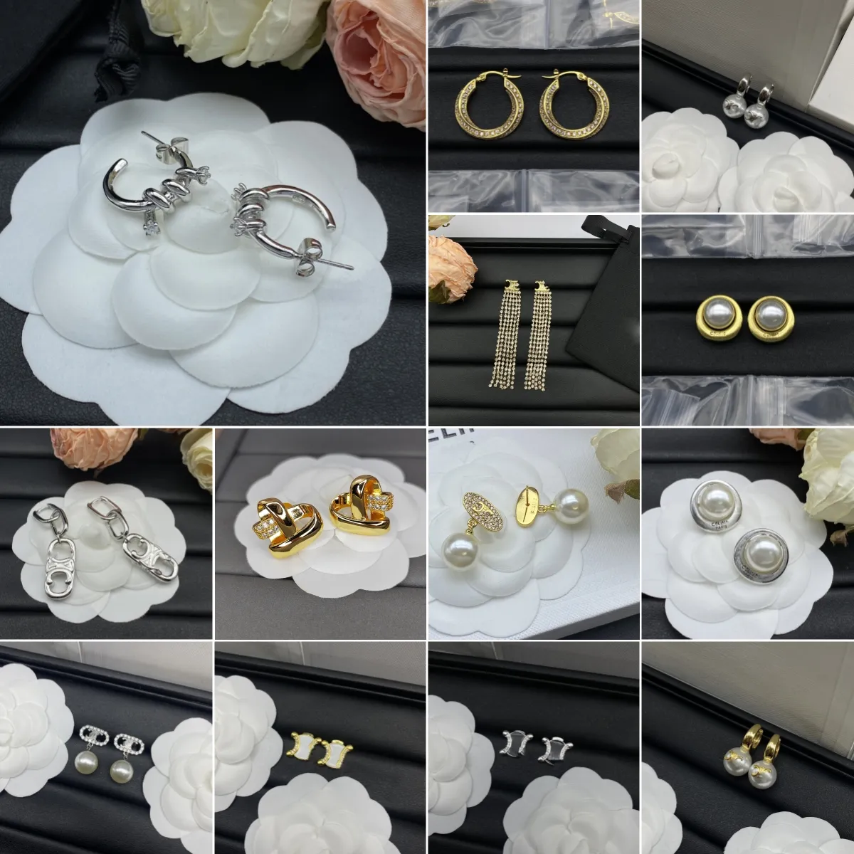 Designerörhängen mässingsmaterial Sier Needles Anti-Allergic Pearl Crystal Brand Letter Earring Kvinnor Födelsedagsfestgåvor Utsökta smycken