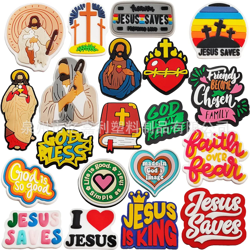 19Colors Thanksgiving Jesus Charms Anime Charms Wholesale Childhood Memories Game Funny Gift Cartoon Charms Shoe Accessories PVC Decoratie Buckle Soft Rubber