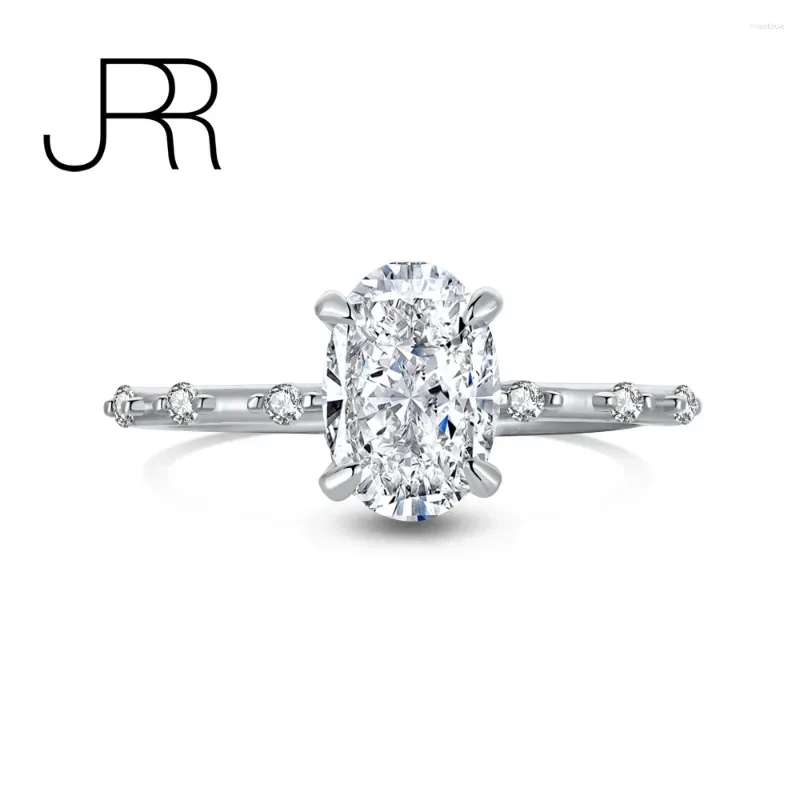 Klusterringar jrr 8a klippt 925 sterling silver oval kudde hög kol diamant ädelsten bröllop fin smycken lovande ring för kvinnor