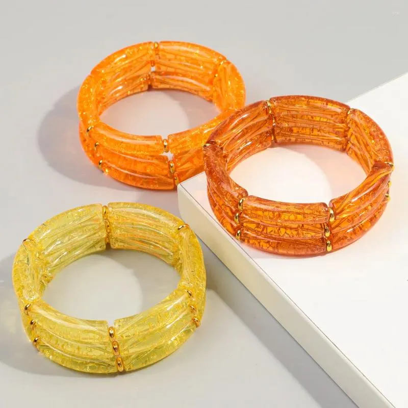 STRAND VISSHEEP Trendy Acryl Transparante gebarsten Bamboo -kralen Bracelet Set voor vrouwen Boheemse hars armbanden Bangle sieraden