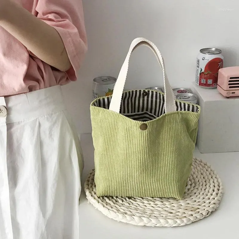 Storage Bags Lunch Bag For Women Portable Small Corduroy Tote Mini Female Students Bento Picnic Food Travel Handbags 2024