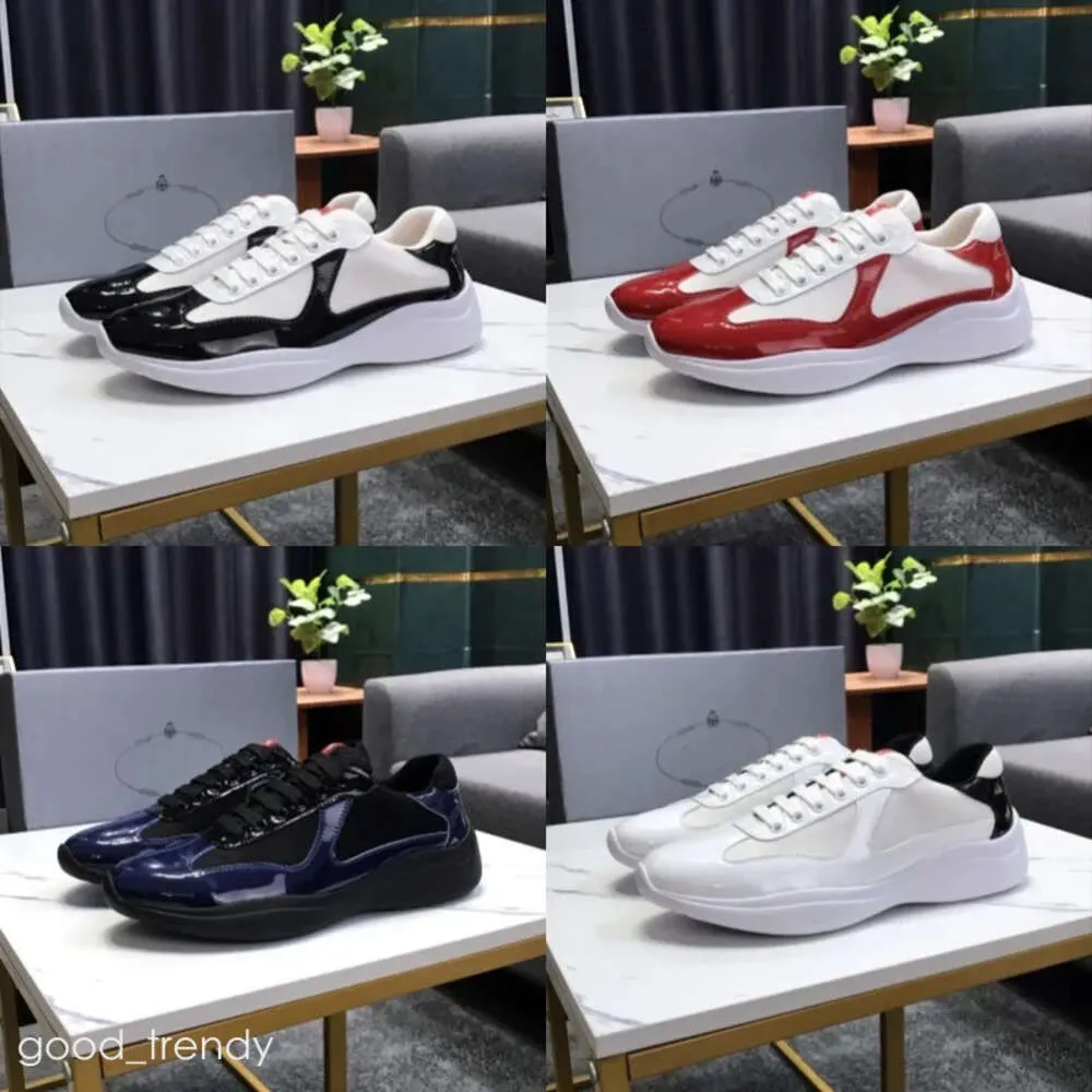 America Cup Sapatos de grife masculinos tenões de couro baixo lacta de couro de couro up preto de moda amarela verde redonda de dedão esportivo