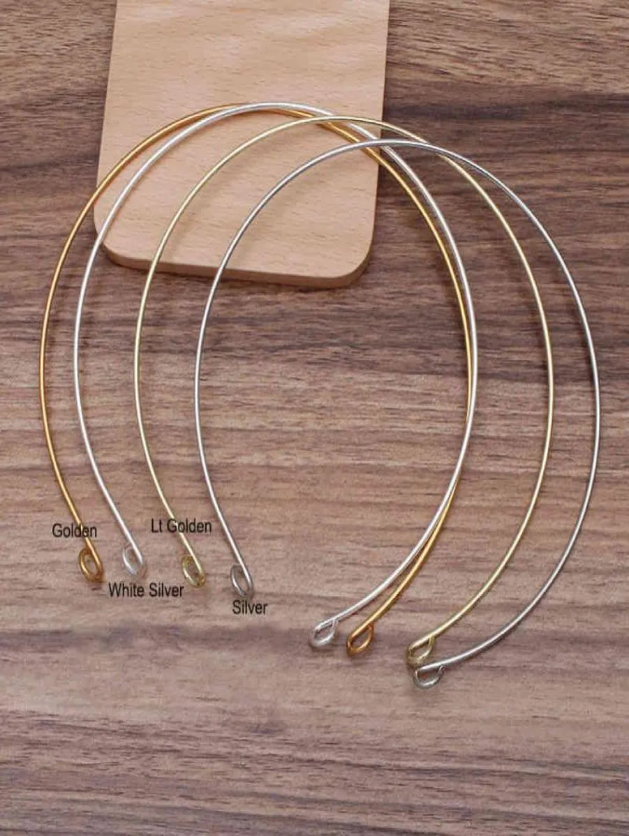 10pcs 2 mm pojedyncze metalowe drutowe opaski na głowę obręcze z kręgami pierścienie końce dla ręcznie robionych nowożeńców koronę srebrnegolden6082111