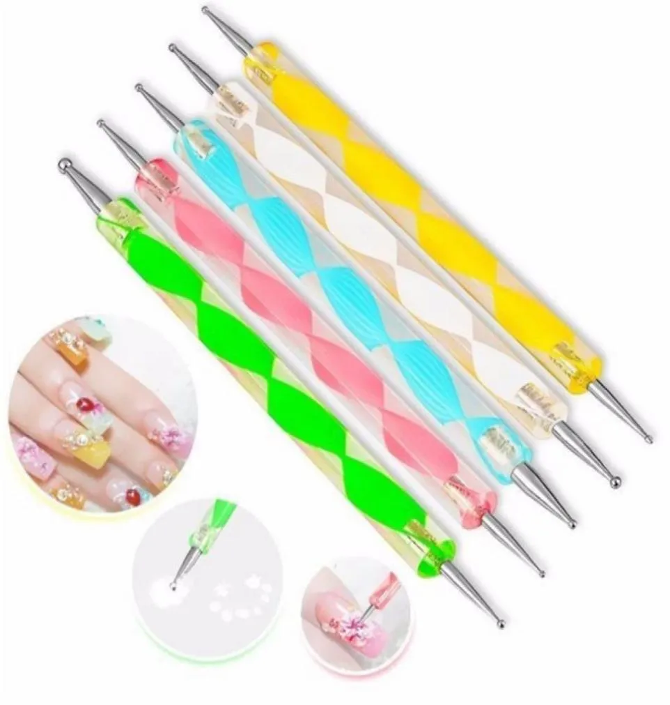 NA025 5PCSSet Twoway Nail Diping Pen Gel Poolse Builder Diy Nail Art Design Marble Marble Marble Manicure Painting Trapping Tool Set4152254