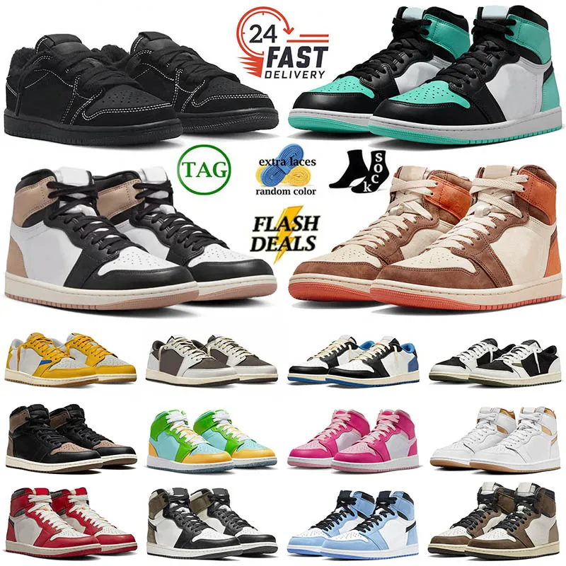 Air Jordan 1 Retro High OG 복각 농구화 Nike AJ1 Jordens 1s x 미터 화이트 시카고 대학교 블루 Travis Scotts 다크 모카 불가사리 남성 여성 플라잉 스니커즈 36-47