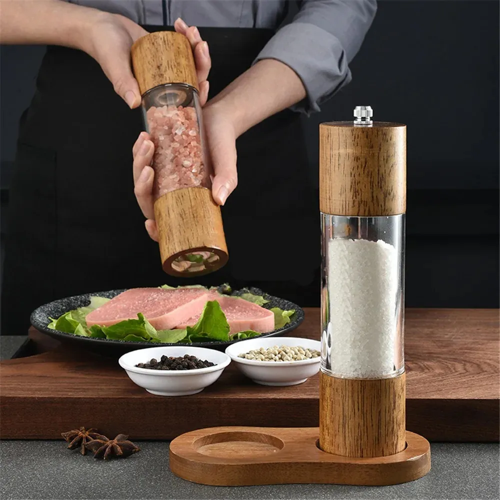 Antique Color Wooden Pepper Mill Manual Salt Spice Grinder With Adjustable Ceramic Core Pepper Grinder Kitchen Helper 240420