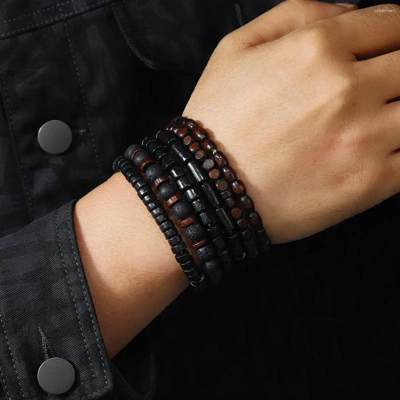 Pulseiras de fita para homens de estilo retrô de estilo múltipla linha elástica de miçangas de miçangas de jóias