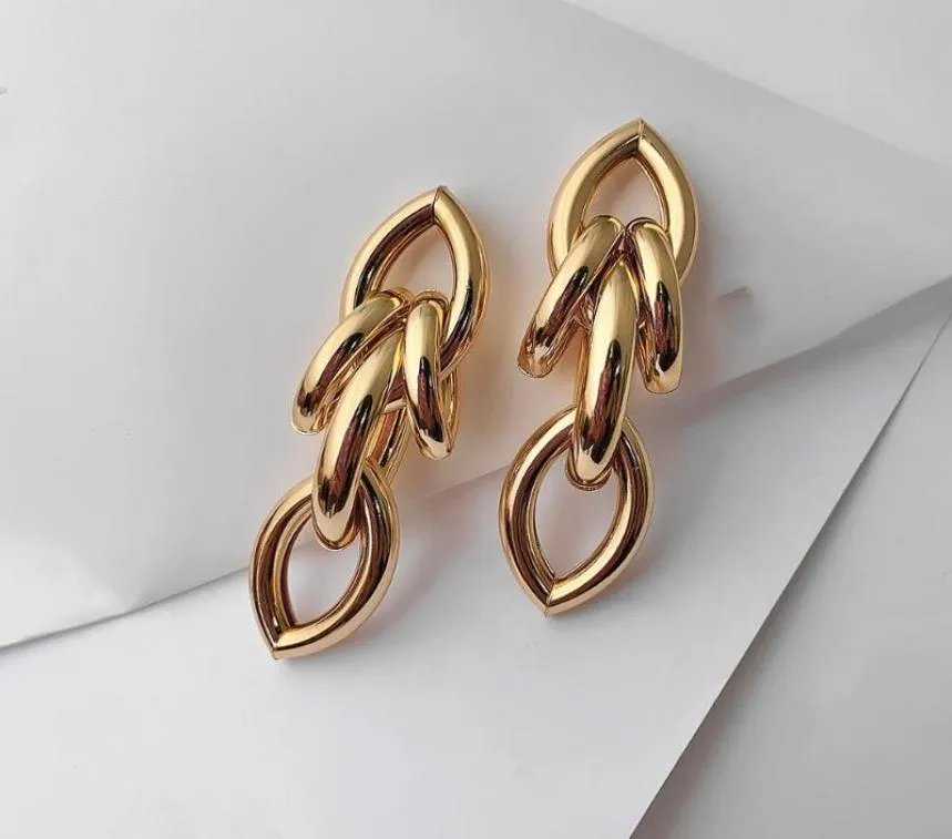 Dangle Chandelier AENSOA Jewelry For Women Gold Color Metal Geometric Earrings Unusual Long Drop 2021 Trend Chain Gift8368315