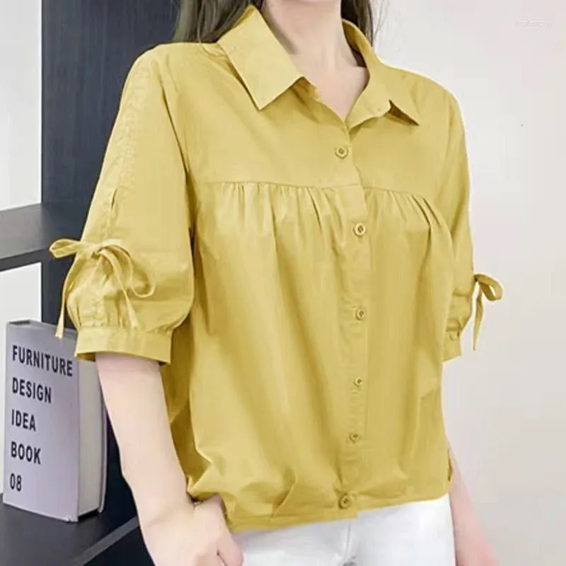 Bluzki damskie Koreańska szyfonowa koszula krótkie rękawy 2024 Letni płaszcz w stylu zachodnim cienki koronkowy bluzka moda luźna samica