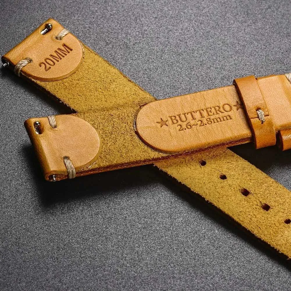 Mira bandas Hemsut Mens Butter italiano Correa hecha a mano Liberación rápida Embalaje de reemplazo vintage 18 mm 20 mm 22 mm Q240430