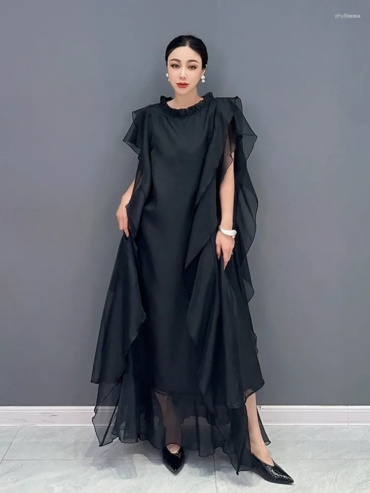 Casual Dresses XITAO Sleeveless Flounced Edge Dress Black Loose Fashion Simplicity Temperament Women O-neck Summer WLD20144