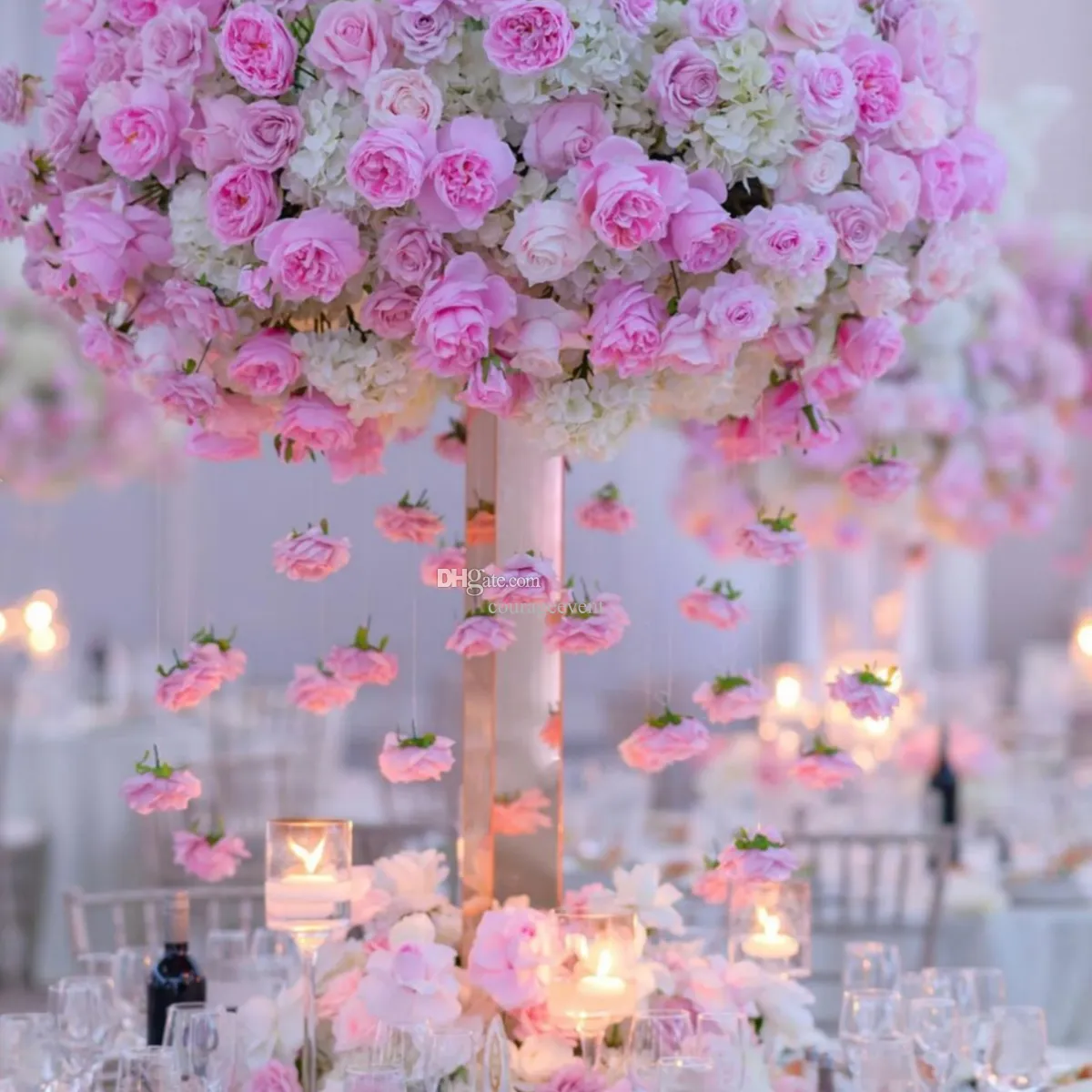 Neuankömmling Spiegel Roségold Acrylsäule Blume Stand für Hochzeitstisch Mittelstück