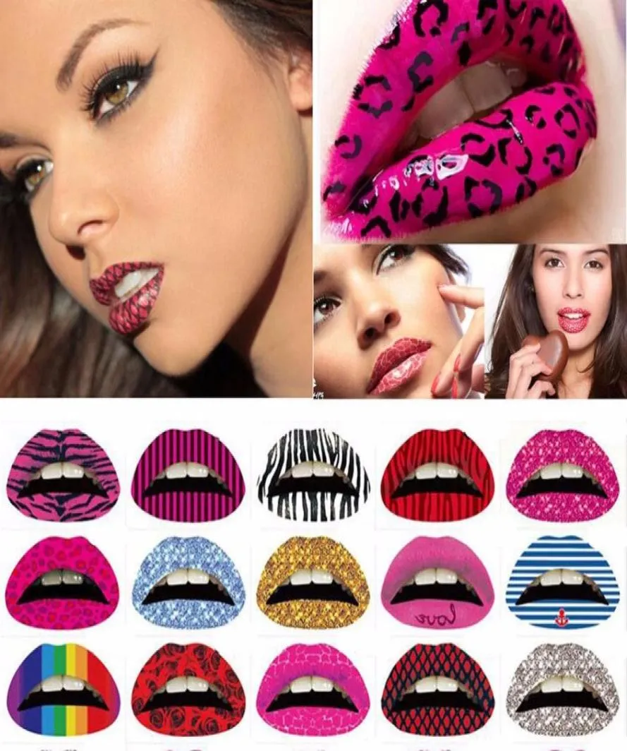 3D Art Lips Sticker Glitter Pink Sexy Pattern Makeup Tattoo Lip DIY Tattoo Decals Lip Shape Neck Bosom Stickers2025153