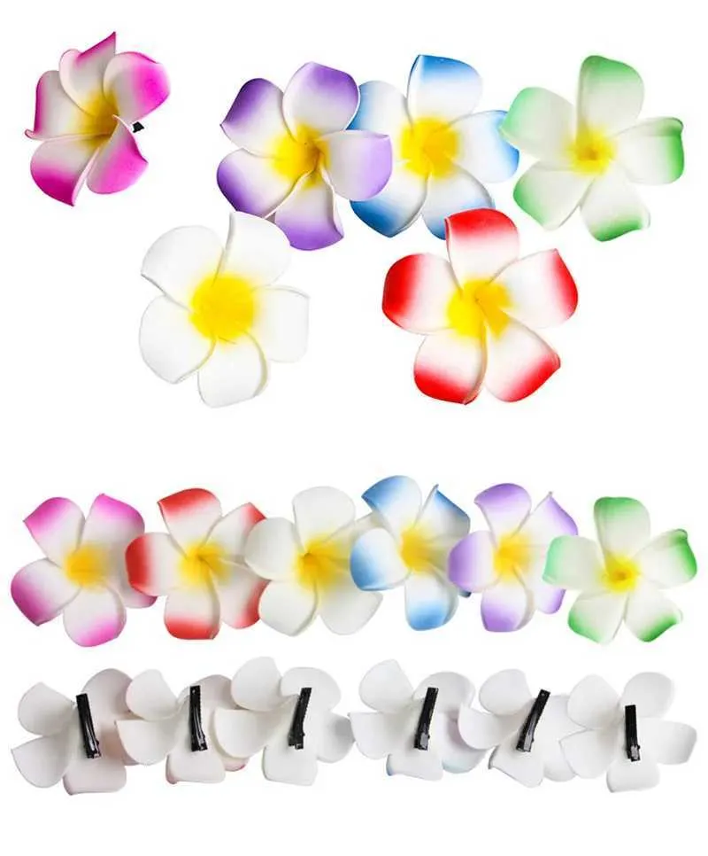 100pcs of 5/6/7/8/9cm Fake plumeria flower hair clip Artificial foam flower hawaii wedding birthday summer flower head mix color