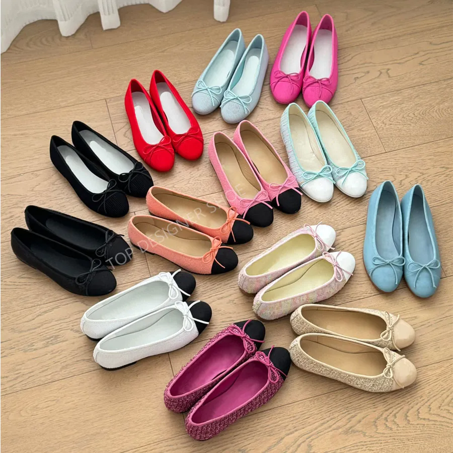 Nieuwe stoffen Round-Toe Bow Ballet Flats Dames Loafers Flats Bowtie Dress Shoes Slip On Shoe Luxe Designer Shoe Flat Heel Sandaal Vakantie Boatshoes Dames