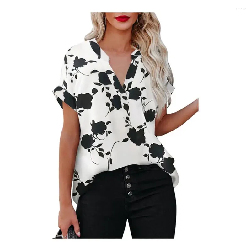 Damesblouses dames shirt ademende bloemenprint stijlvolle v-neck voor zomer kantoor slijtage los fit short short short