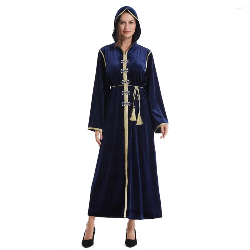 Roupas étnicas Marroquino Djellaba Mulheres muçulmanas Velvet Diamond Abaya Long Maxi Dress Dubai Kaftan Islâmico Robe Árabe Eid Partido Ramadã