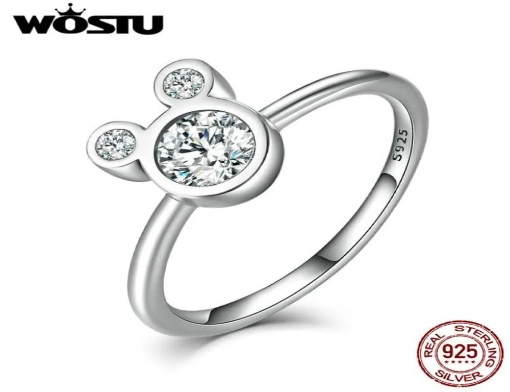 Wostu New Fashion Real 925 argent sterling mignon anneaux de dessin animé étincelants pour femmes luxe de luxe original bijoux CQR0322846067