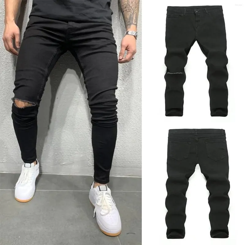 Herrenhosen 2024 Fashion zerrissen Jeans mit mittlerer Denim ausfransen saum lässige Stretch -Hose