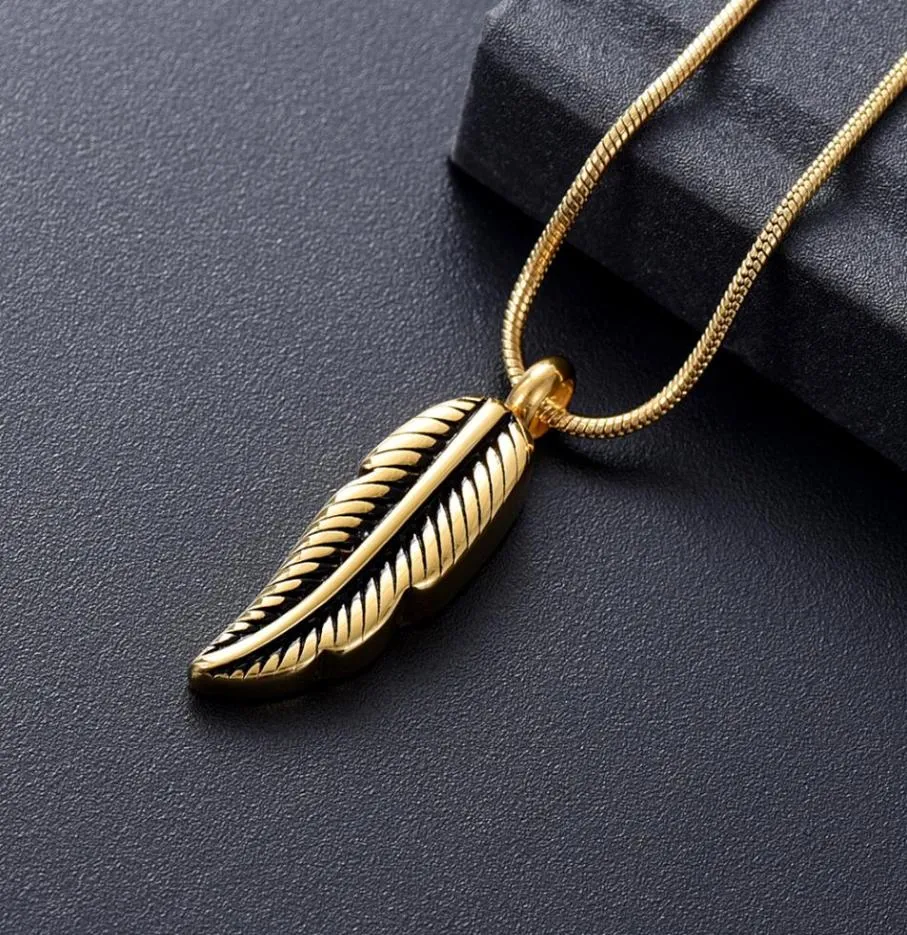 Z929 Gold Color Feather Design in acciaio inossidabile Cremazione di gioielli per l'urna Memoriale per animali