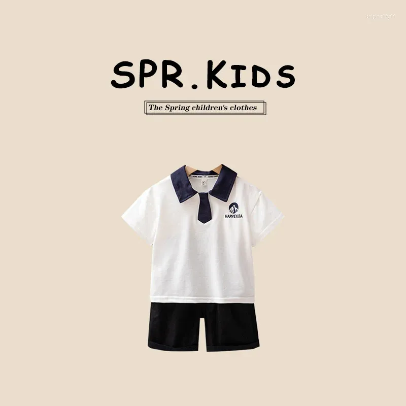 Kleidung Sets Sommer kleine Kinder Jungen 2pcs Kleidung Set Cartoon gedruckt Polo -Hemden Solid Lose Arts Baby Anzug Freizeitkind