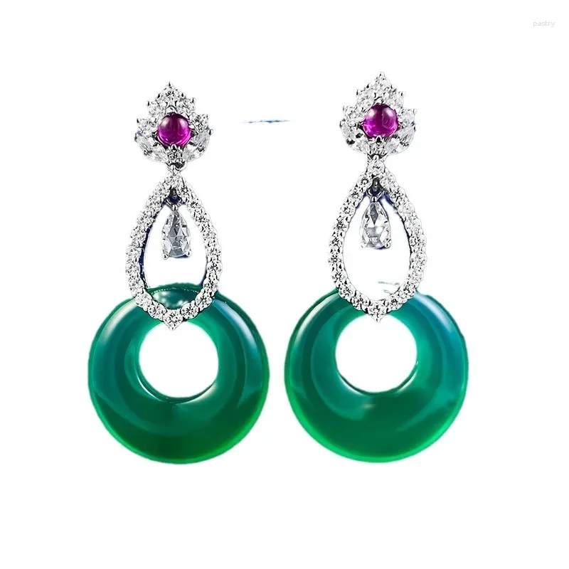 Kolczyki stadninowe Springlady 925 Sterling Srebrny Naturalny 20 mm jadeiła jadeiła węglowa kamień szlachetny kropla Dangle Biżuter