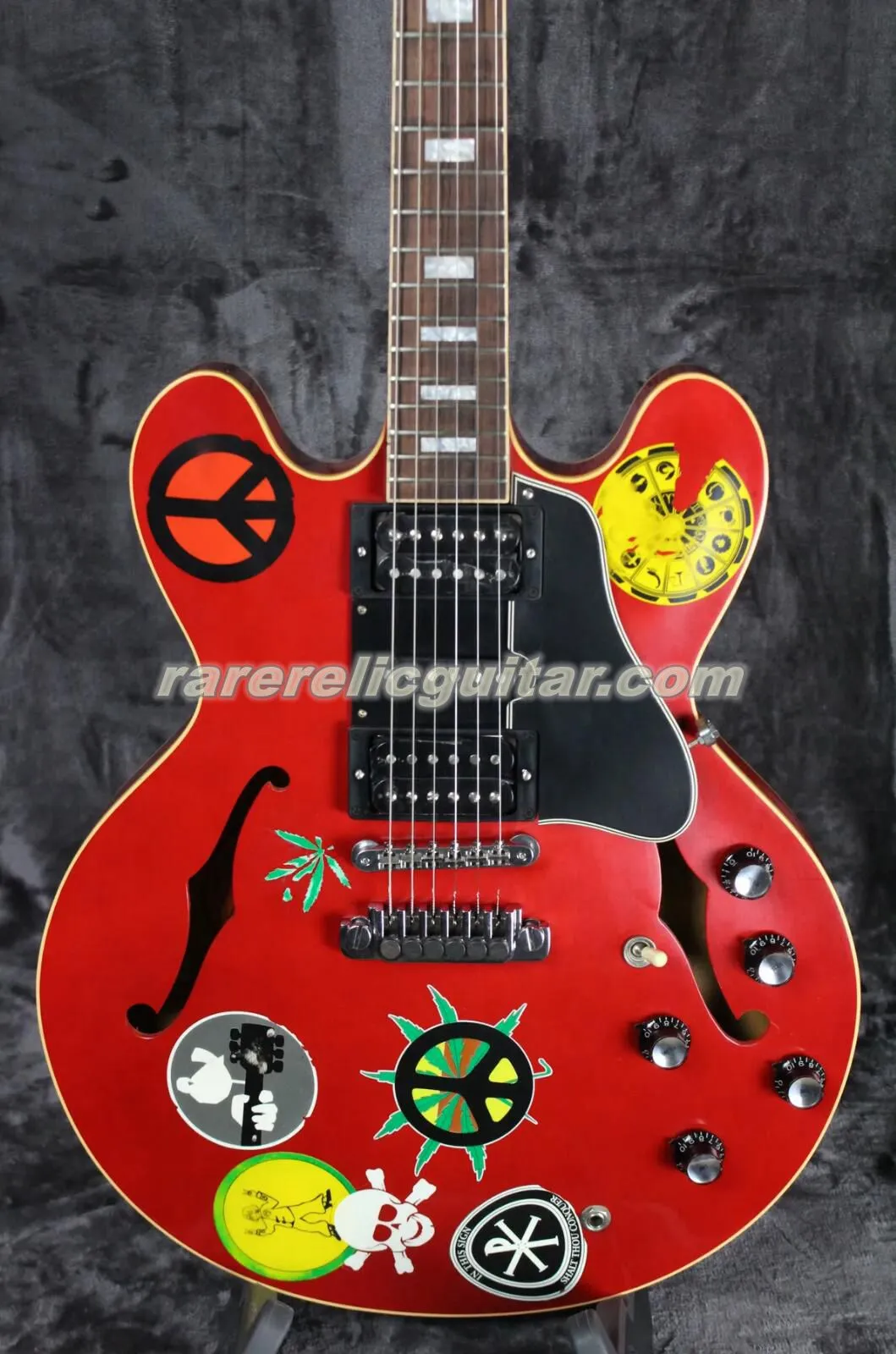Big Red Cherry Semi Hollow Body Blues Rock Electric Guitar One Piece Neck Grover Tuners Little Block Inlay HSH Pickups
