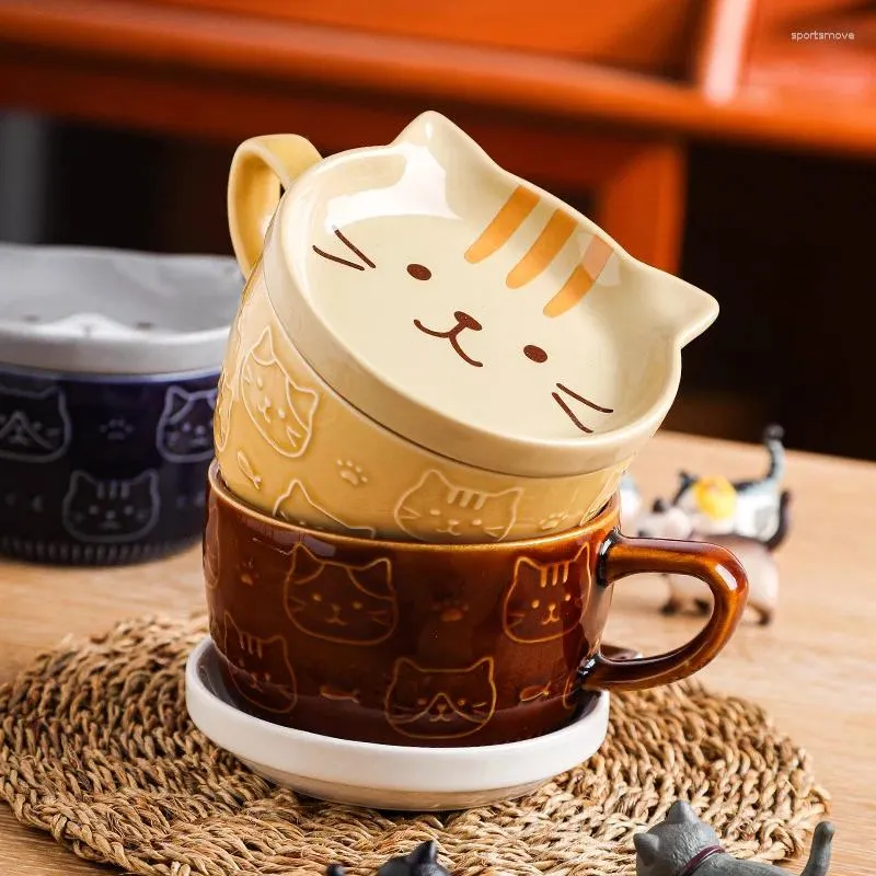Kupalar Japon tarzı seramik karikatür hayvan hayvan kupa sevimli ev kahvaltı fincan ofis kahve kapak çift su