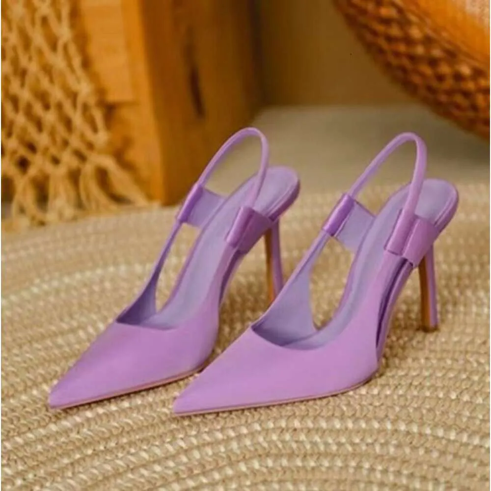 2024 Spring New Brand Women Women Slingback Slip di punta di punta su sottili tacchi ad alto tacco da donna elegante scarpe drss sandali