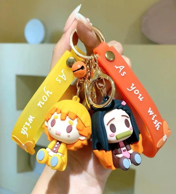 Keychains 2021 Anime Kimetsu No Yaiba Keychain Kamado Nezuko Pendiente de goma 3D Cosplay Props Accesorios de regalos Joyería5903101