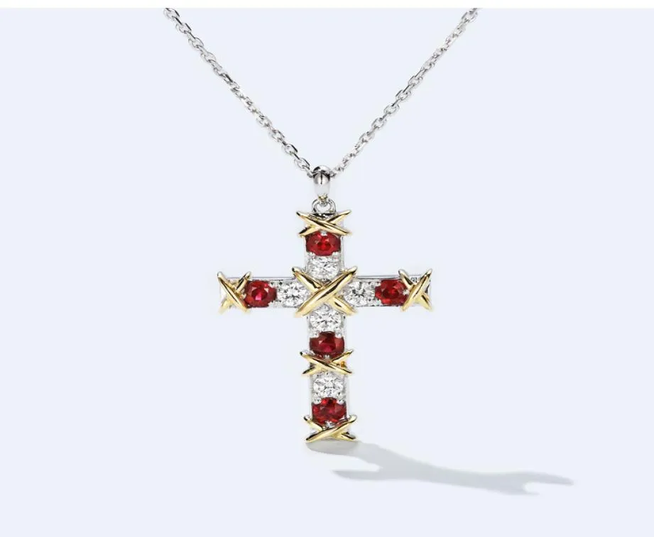 Brand Classic Insee vender joias de luxo 925 Sterling Silver Cross Pingente Ruby Branco CZ Diamond Party Women Link Chain Dechla7620175