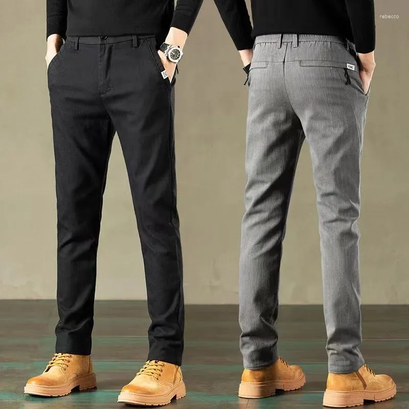 Pantaloni maschili tasca da uomo con cerniera dritta casual tratto slim fit pantaloni di business moda di alta qualità