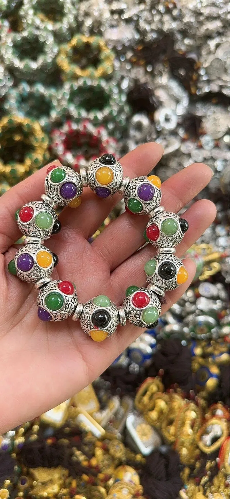 Strand en gros des bijoux multi-trésors de style ethnique Tibetan Silver Tibetan avec des hommes et des femmes colorés pour hommes et femmes