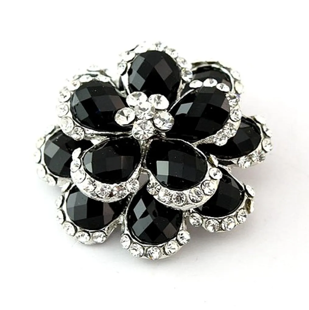 Crystal clair de couleur argentée et Bouquet de fleur de pierre noire broche Pin9340489