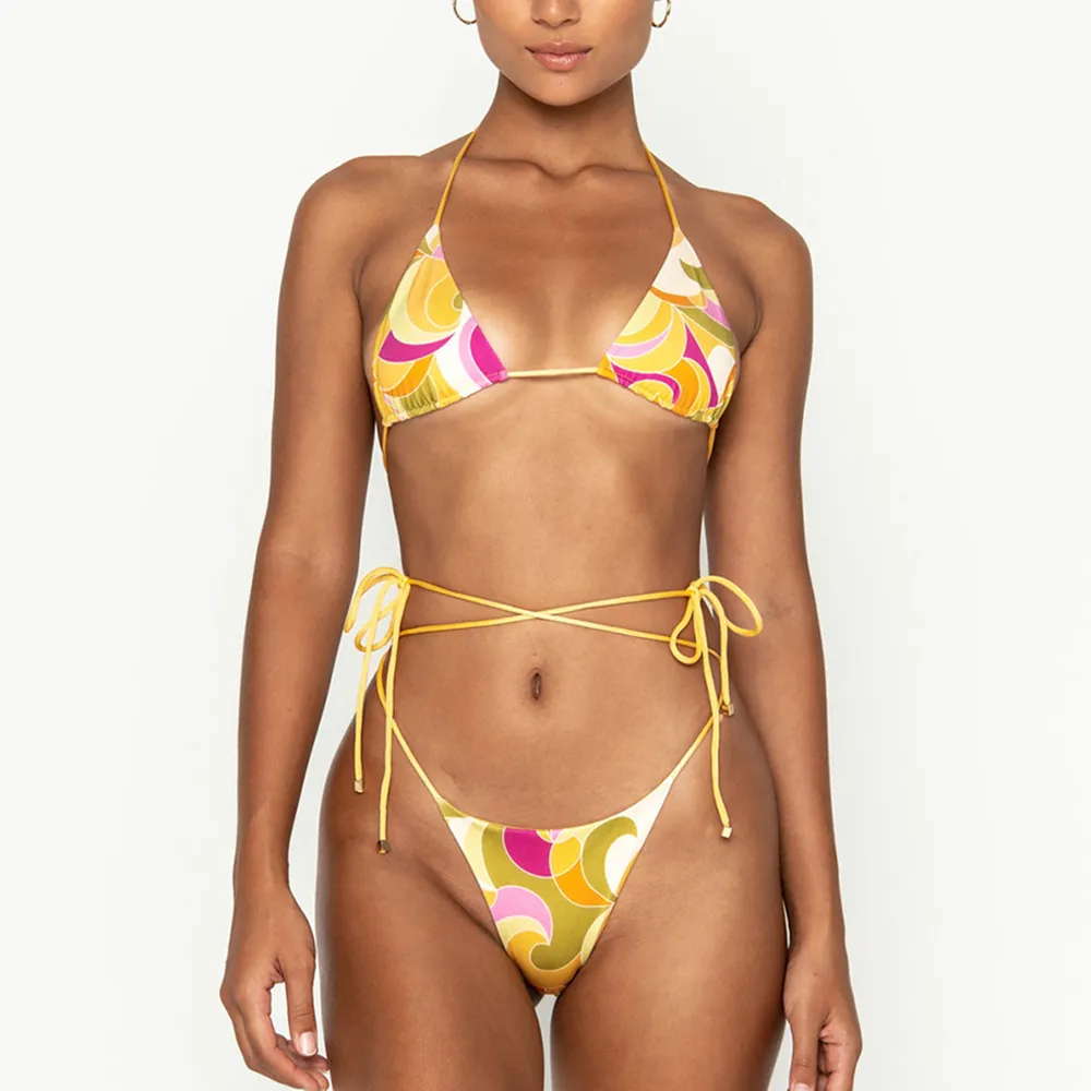 DHgate Womens Geometric Printed Bikini Set Luxury Designer Swimwear Fashion Beach Swimwear Classics Mini Trikini Brand Ladys Bathing Suit S XL Apparel