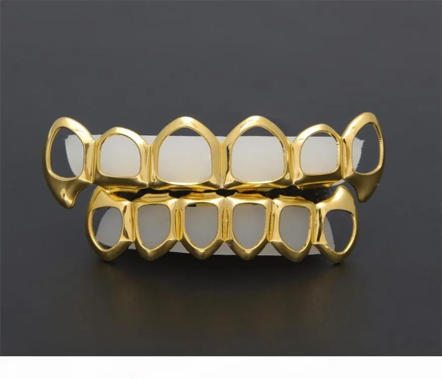 Nouveau Hip Hop Custom Fit Grill Six creux caisson Gold Gold Gold Bots Bottom avec Silicone Vampire Teeth Set8005137