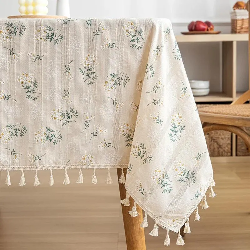 Tischtuch Stickerei Baumwolle Little Daisy Lilacs Blumen -Tischdecke Rechteckabdeckung für Küche Hochzeit Esszimmer Dekoration